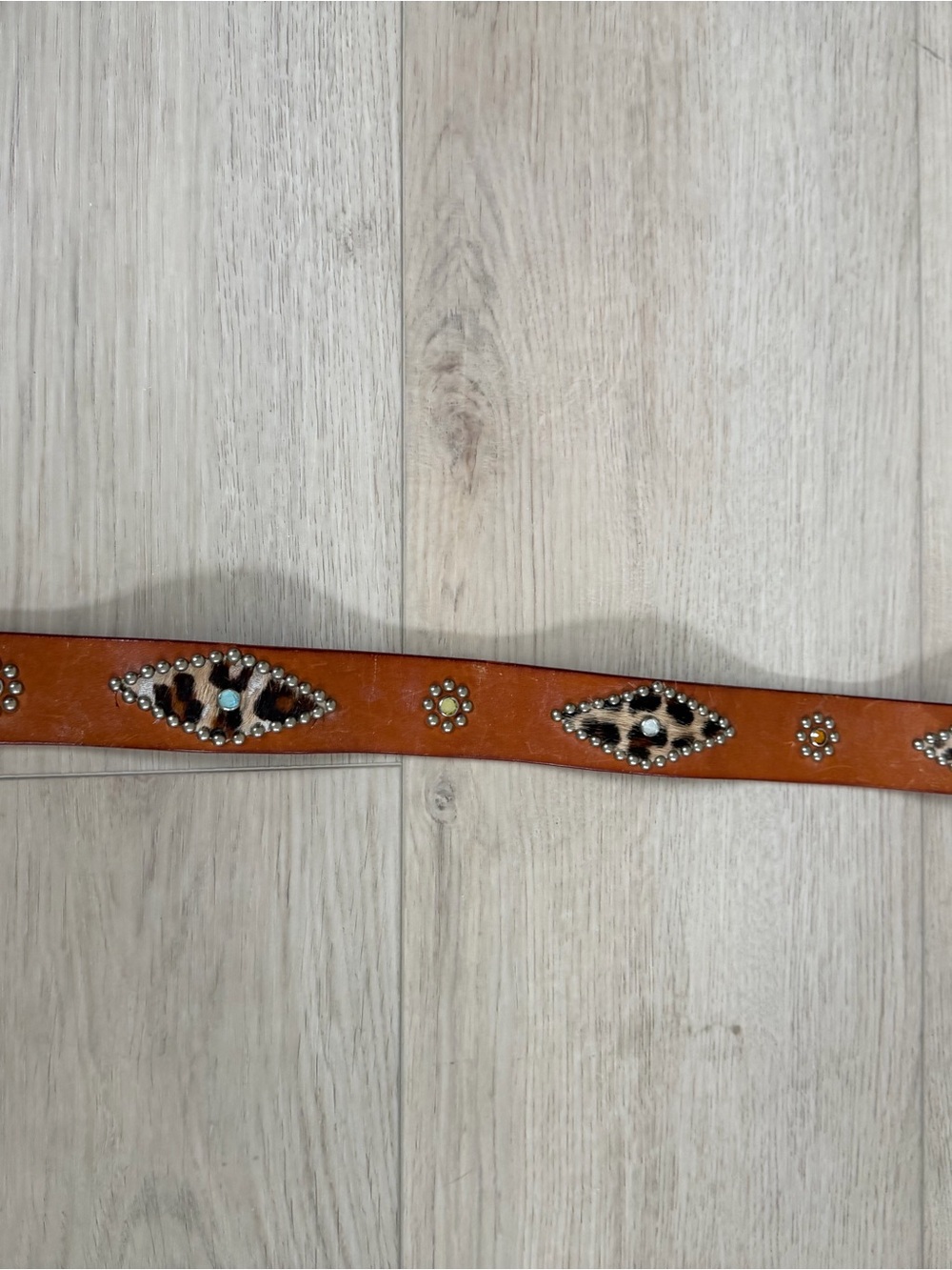 Women's Embellished Brown Leather Studded Belt